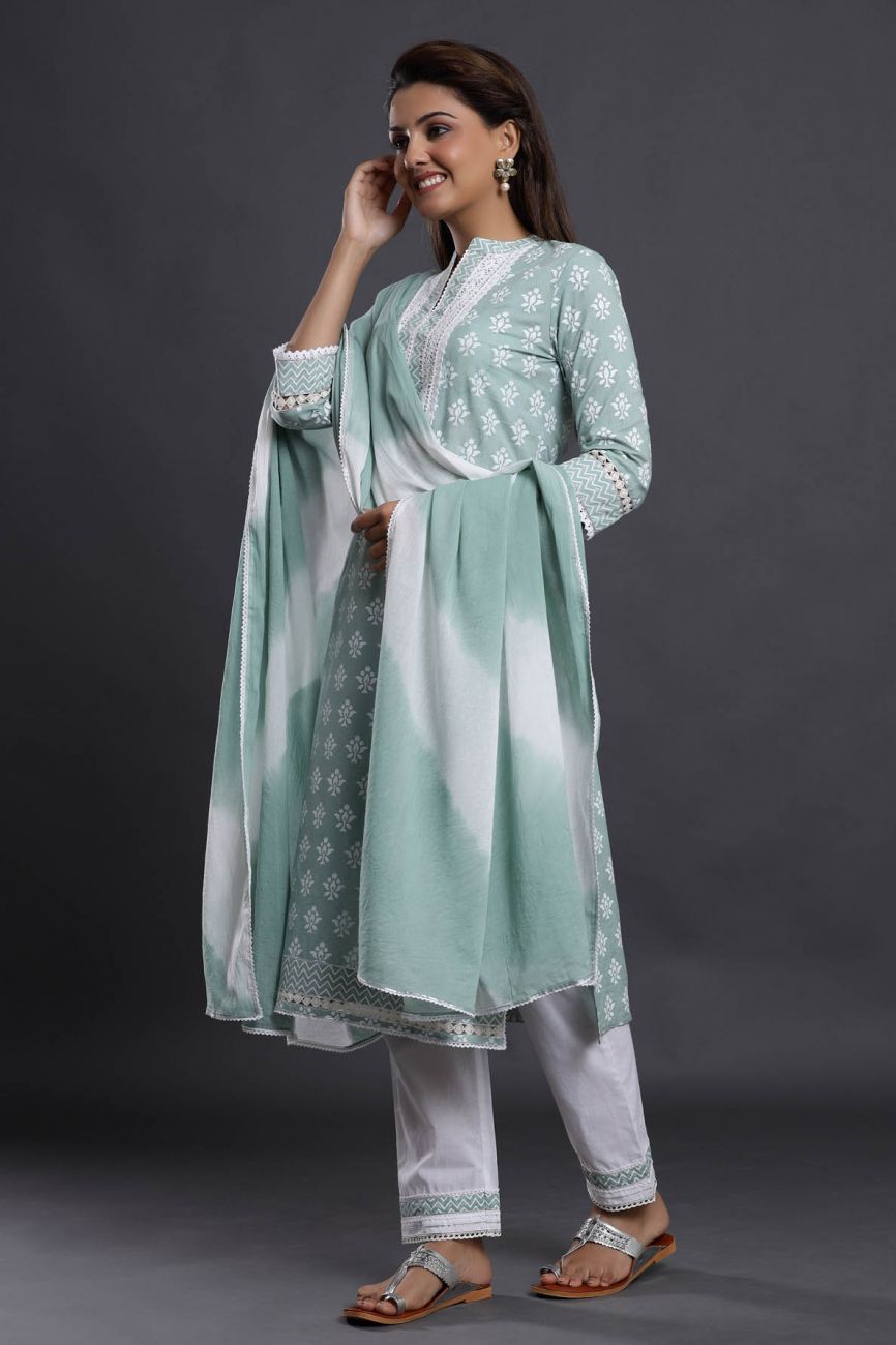 Buy Muhuratam Girls Firozi-White Colour Cotton Kurti Legging Set Online In  India At Discounted Prices